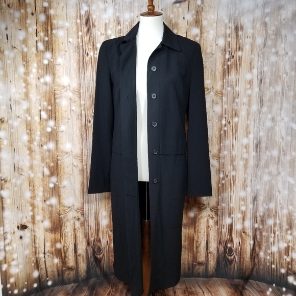 VTG Mark Eisen Collection Made In Italy Women's Sz 4 Black Long Button Up Blazer - Picture 1 of 14